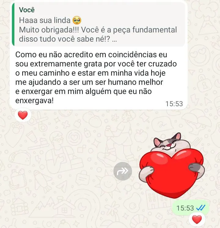 Print de conversa no WhatsApp com depoimento de paciente sobre gratidão pelo processo